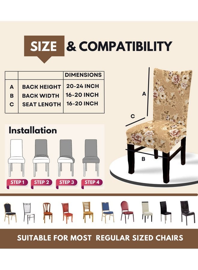 BRIDA® Polyester Spandex Stretchable Floral Geometric Printed Dining Chair Covers Elastic Chair Seat Case Protector, Slipcovers (4 Chair Cover, Beige) - Image 4