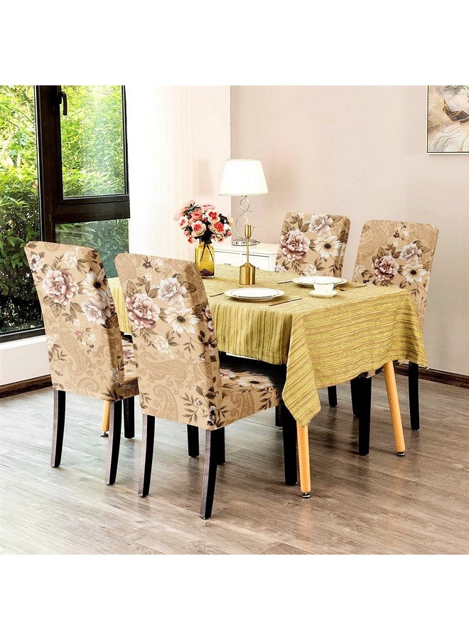 BRIDA® Polyester Spandex Stretchable Floral Geometric Printed Dining Chair Covers Elastic Chair Seat Case Protector, Slipcovers (4 Chair Cover, Beige) - Image 5
