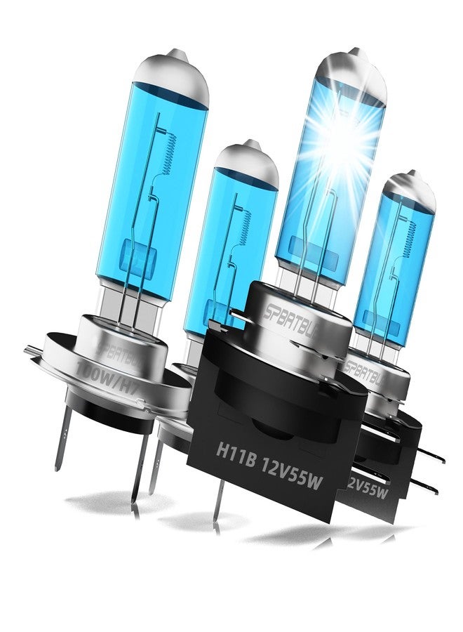 SPBRTBUB headlights Bulbs Compatible With Hyundai Santa Fe 2010-2016, H7 H11B High Low Beam High Performance Halogen Headlight Bulb Kits, 6000K White Light, Pack of 4 - Image 1