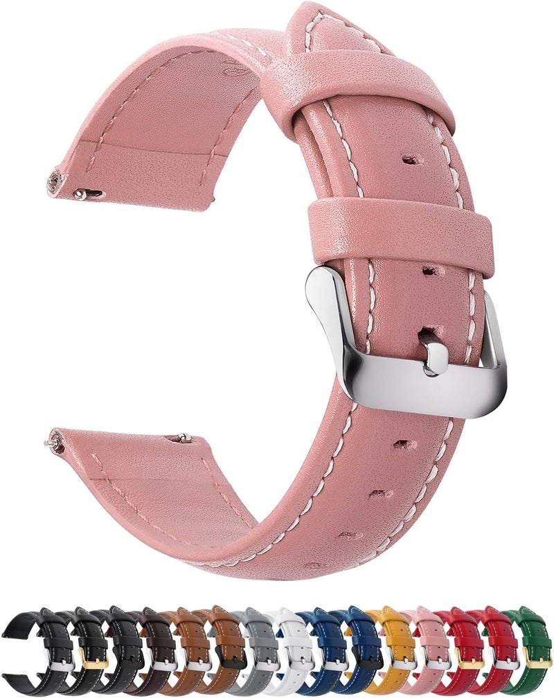 Fullmosa Watch Strap, Genuine Leather Watch Straps with Stainless Metal Clasp, Quick Release Replacement Bands, 14mm 16mm 18mm 19mm 20mm 22mm 24mm, Pink - Image 1