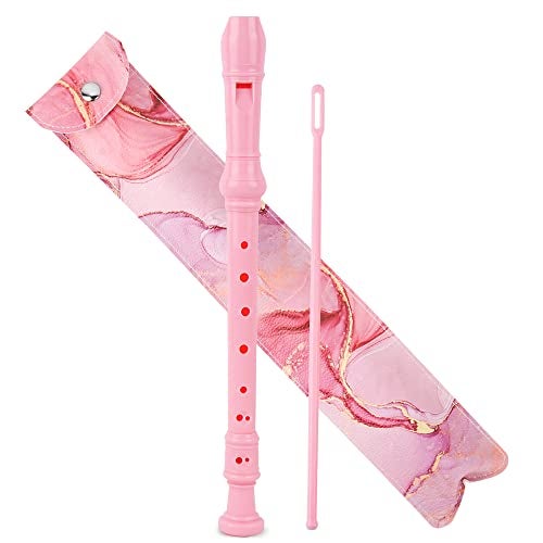 Jasenna Recorder Instrument for Beginner Adults8Hole Soprano Descant Recorder Music Flute with with Cleaning Rod Leather Case For Home Entertainment2Pink Splashink - Image 1