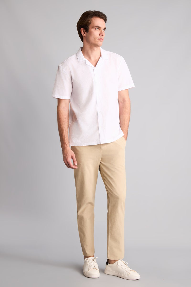 DeFacto White Man Regular Fit Resort Neck Cotton Short Sleeve Shirt Casual - Image 2
