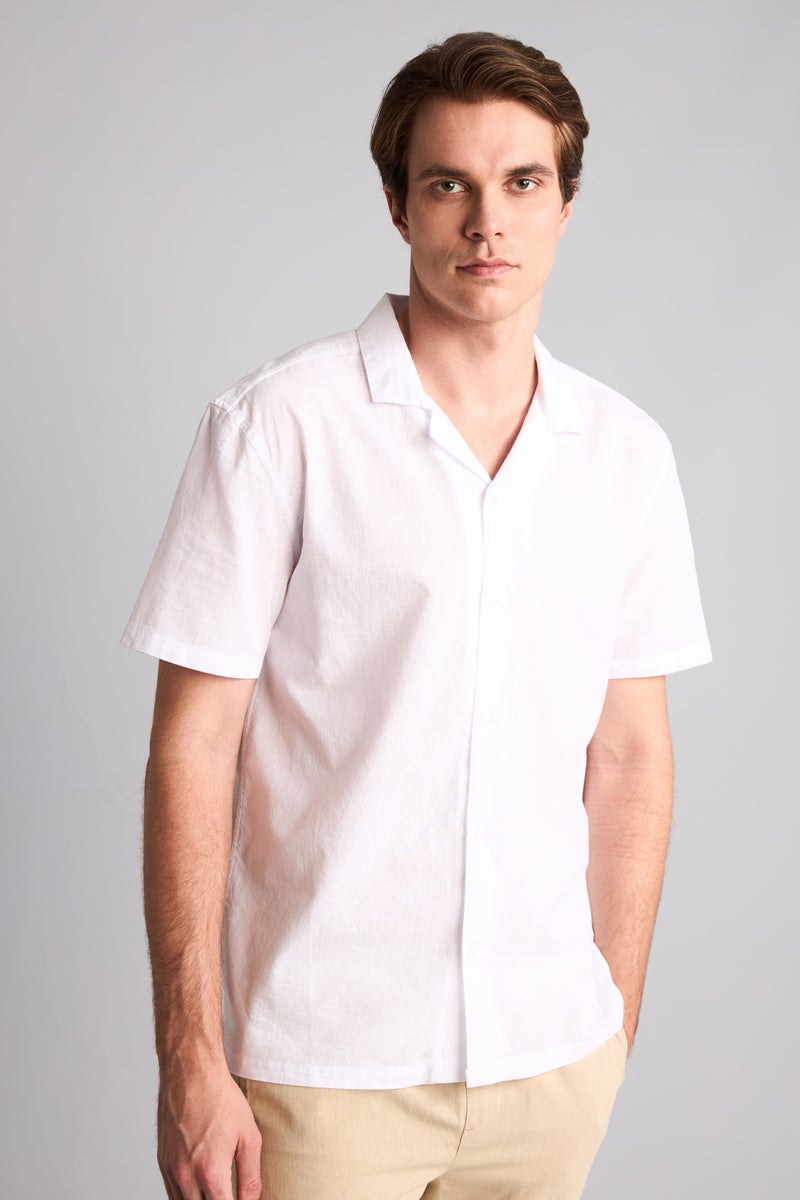 DeFacto White Man Regular Fit Resort Neck Cotton Short Sleeve Shirt Casual - Image 3