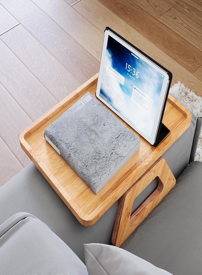 Danfoxer Couch Arm Tray,Bamboo Folding Sofa Tray,Sofa Armrest Trays Clip-On Couch Desk for Drinks,Snacks,Phone,Remote Control（Natural） - Image 2