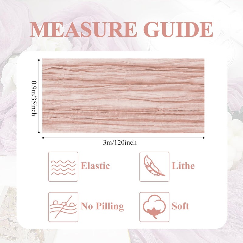اسيم Asee'm 6pcs Table Table Runner Cheesecloth 10ft Dusty Pink Boho Gauze Fabric Rustic Cheer Commity Runners for Wedder - Image 2