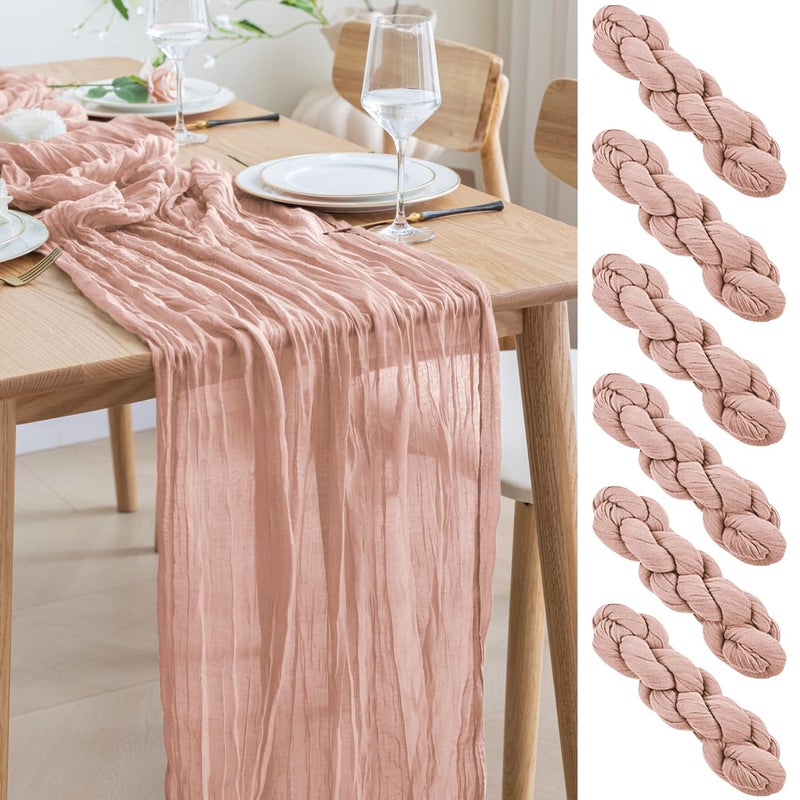 اسيم Asee'm 6pcs Table Table Runner Cheesecloth 10ft Dusty Pink Boho Gauze Fabric Rustic Cheer Commity Runners for Wedder - Image 1
