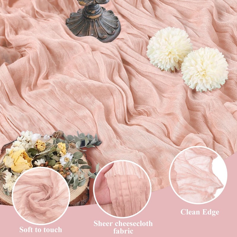اسيم Asee'm 6pcs Table Table Runner Cheesecloth 10ft Dusty Pink Boho Gauze Fabric Rustic Cheer Commity Runners for Wedder - Image 3