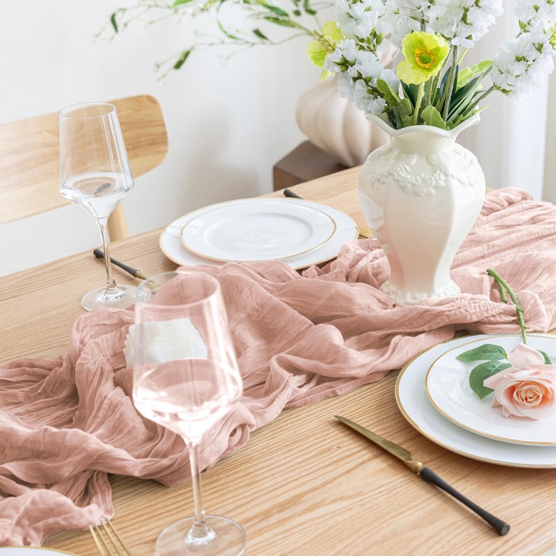 اسيم Asee'm 6pcs Table Table Runner Cheesecloth 10ft Dusty Pink Boho Gauze Fabric Rustic Cheer Commity Runners for Wedder - Image 5