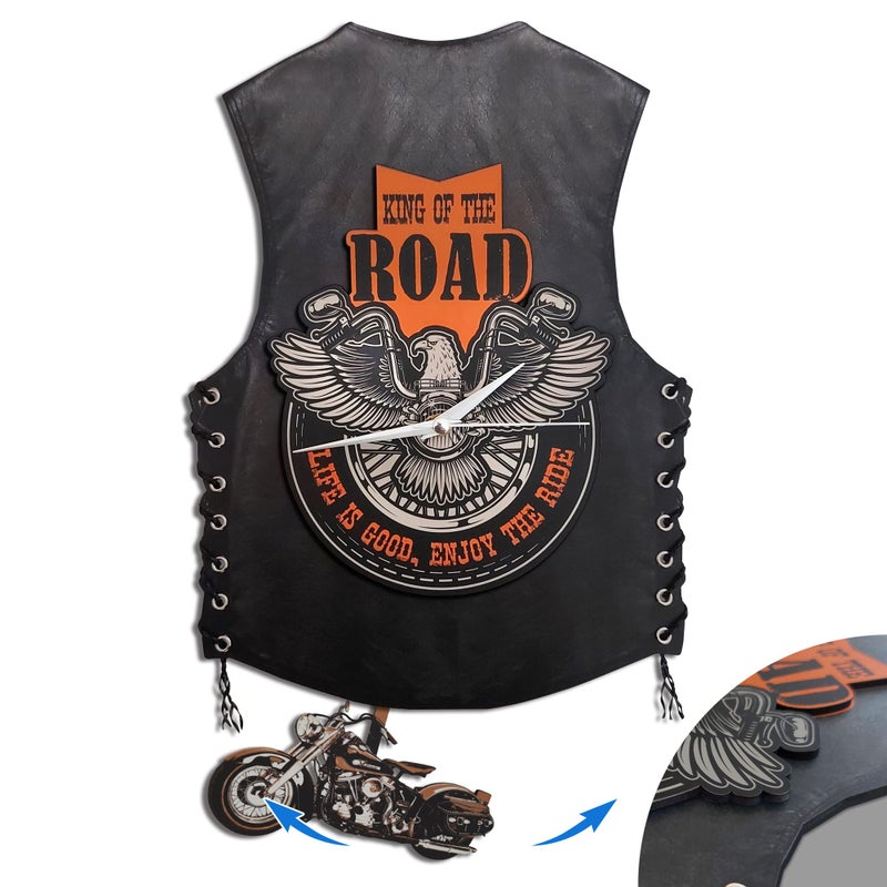 Cleris Art Studio Motorcycle Swinging Wall Clock Double Layer MDF Motorcycle Wall Art Gifts for Fans Motorcycle Owners Harley Davidson Gifts for Men and Women 
