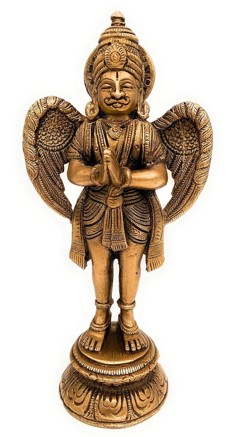 Bhunes Brass Lord Garud Dev Idols Garuddev Statues SculptureGold 4 Inch 1 Piece - Image 1