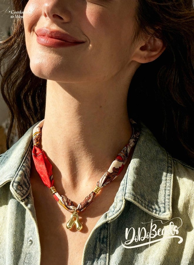 DoDoBeads Initial Scarf Necklace for Women, Mom Everyday Bandana Necklace with Initial Charm, Gifts for Mom, Mothers Day Gift - Image 2