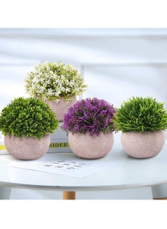 HomarKet 4 Pcs Mini Artificial Potted Plants Faux Topiary Shrubs Multicolor  - Image 5