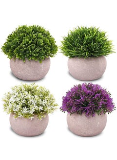 HomarKet 4 Pcs Mini Artificial Potted Plants Faux Topiary Shrubs Multicolor  - Image 1