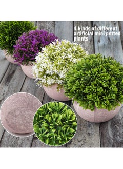 HomarKet 4 Pcs Mini Artificial Potted Plants Faux Topiary Shrubs Multicolor  - Image 3