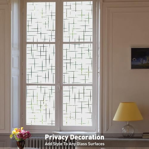 Elton 3D Window Films Privacy Film Self Adhesive Decorative Film for Bathroom Door Window Heat Control Anti UV (Cross Lines) 24 x 48 inches-Polyvinyl Chloride - Image 3