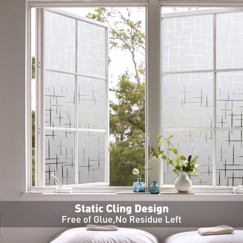 Elton 3D Window Films Privacy Film Self Adhesive Decorative Film for Bathroom Door Window Heat Control Anti UV (Cross Lines) 24 x 48 inches-Polyvinyl Chloride - Image 2