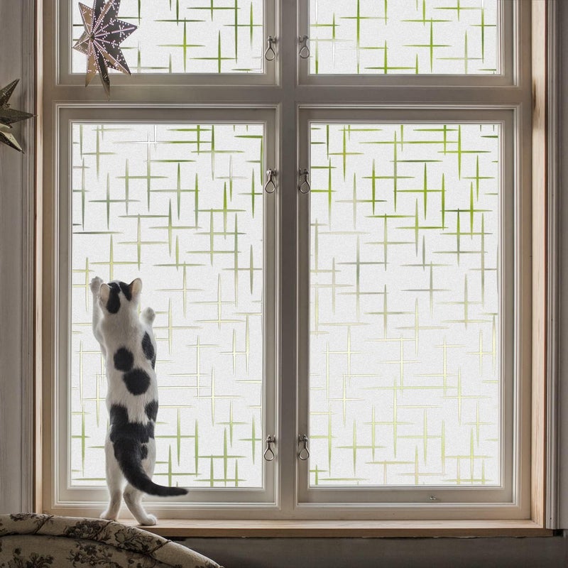 Elton 3D Window Films Privacy Film Self Adhesive Decorative Film for Bathroom Door Window Heat Control Anti UV (Cross Lines) 24 x 48 inches-Polyvinyl Chloride - Image 5