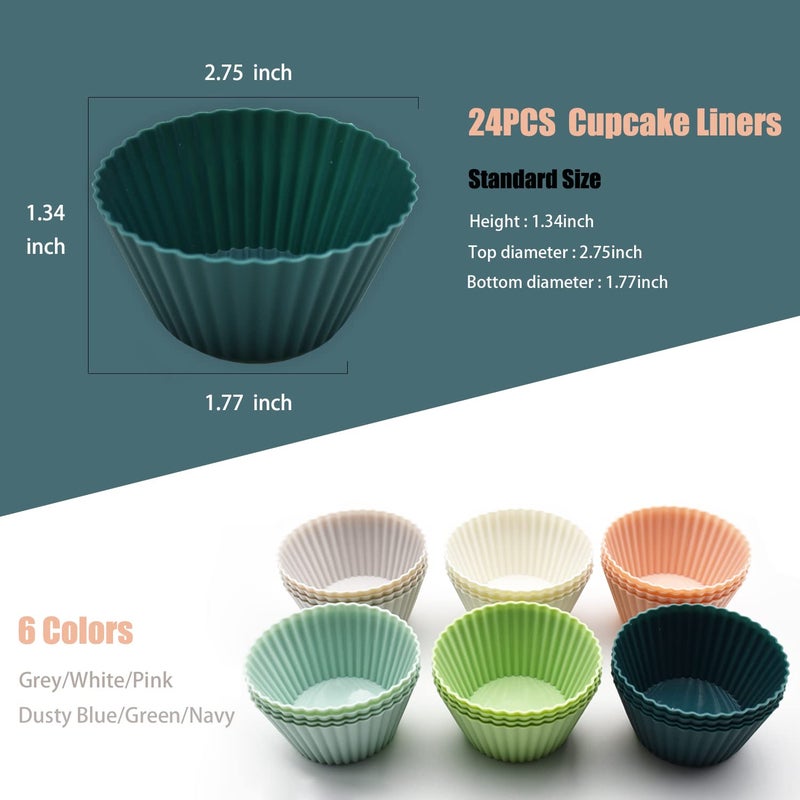 MODENGKONGJIAN Reusable Silicone Cupcake Baking Cups 24 Pack, 2.75 inch Silicone Baking Cups, Non-stick Muffin Cupcake Liners for Party Halloween Christmas, Easy Clean Pastry Muffin Moldsï¼ˆMulticolorï¼‰ - Image 4