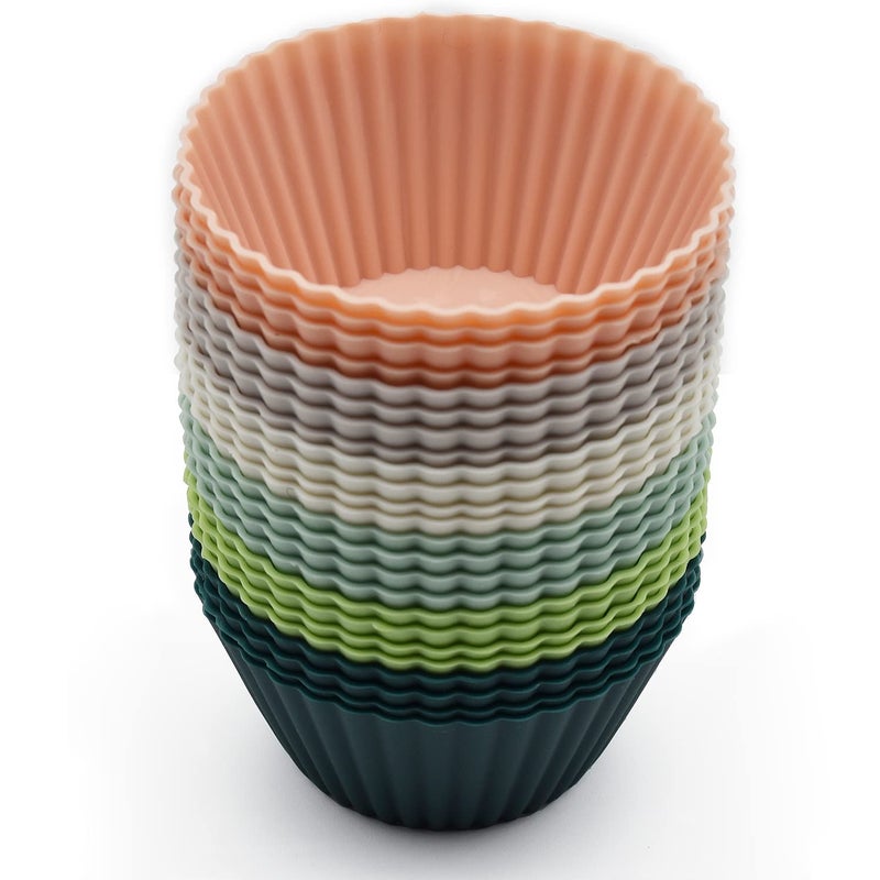 MODENGKONGJIAN Reusable Silicone Cupcake Baking Cups 24 Pack, 2.75 inch Silicone Baking Cups, Non-stick Muffin Cupcake Liners for Party Halloween Christmas, Easy Clean Pastry Muffin Moldsï¼ˆMulticolorï¼‰ - Image 1