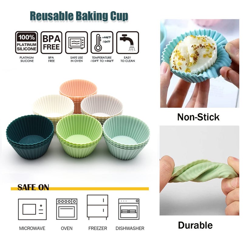 MODENGKONGJIAN Reusable Silicone Cupcake Baking Cups 24 Pack, 2.75 inch Silicone Baking Cups, Non-stick Muffin Cupcake Liners for Party Halloween Christmas, Easy Clean Pastry Muffin Moldsï¼ˆMulticolorï¼‰ - Image 2