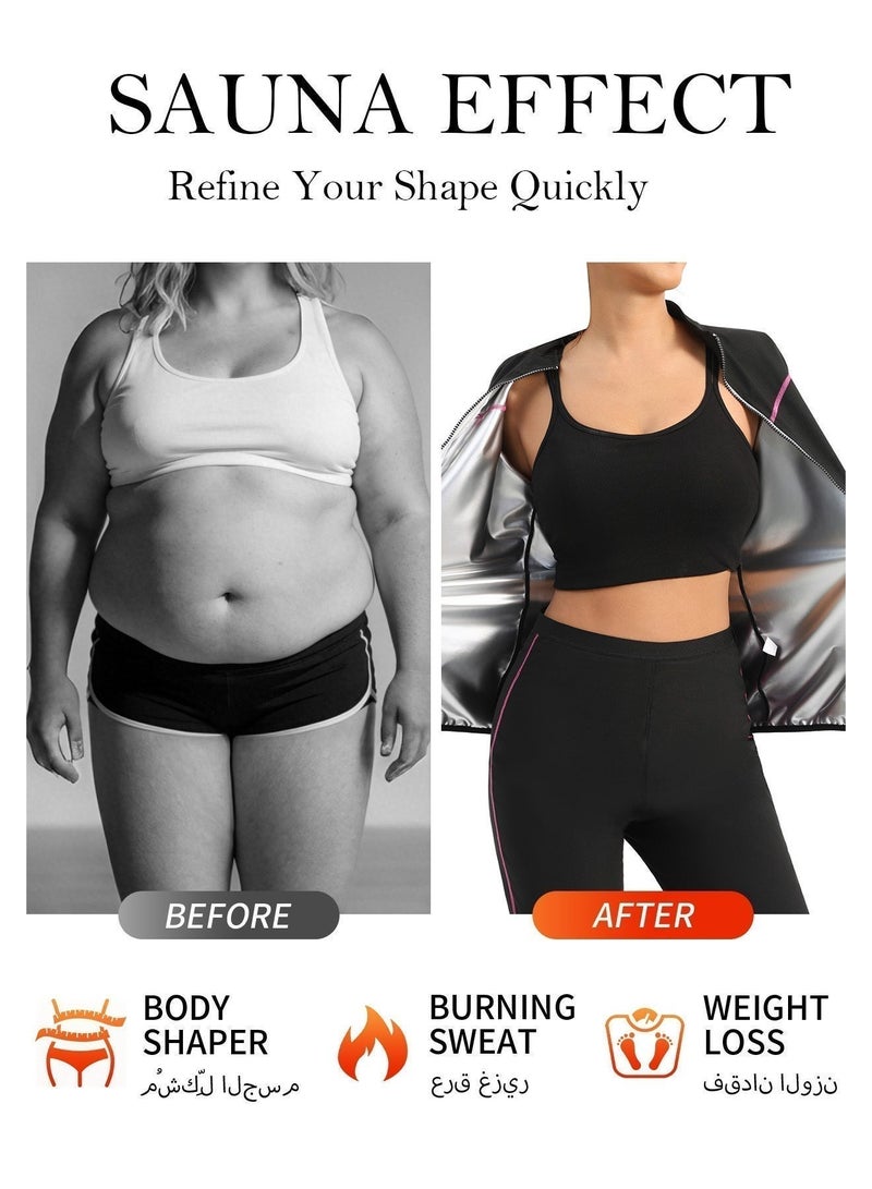 فوريول بدلة ساونا نسائية سريعة الجفاف ومصممة لتشكيل الجسم، مصنوعة من قماش عالي الجودة، بدلة رياضية ضاغطة ماصة للعرق، طقم ملابس رياضية للساونا للنساء مزود بسحاب (بلوزة، بنطال، قفازات، وأغطية أحذية) - Image 2