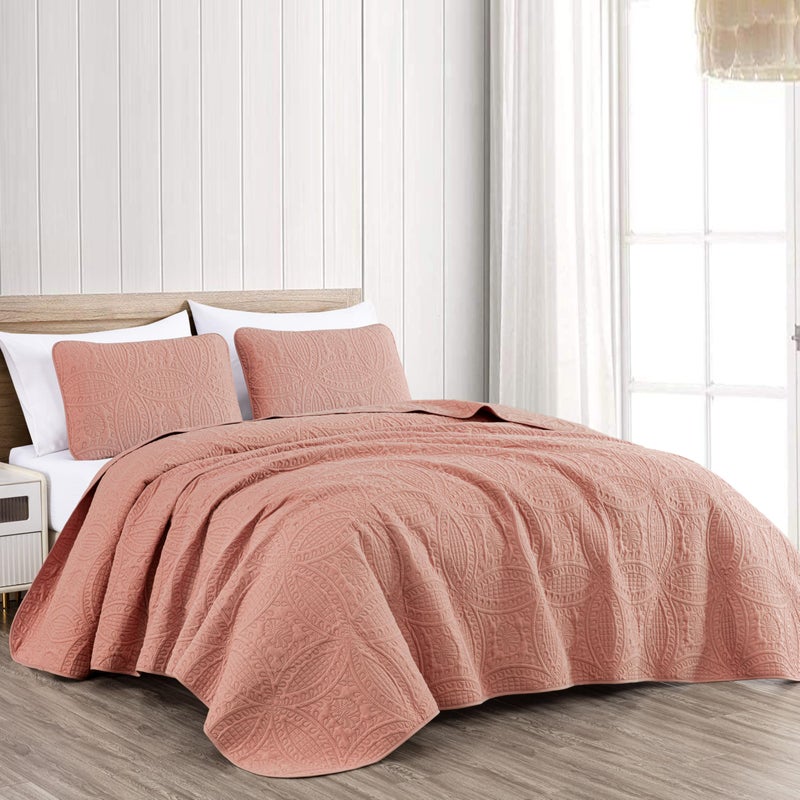 Chezmoi Collection Chezmoi Collection Austin 3Piece Oversized Bedspread Coverlet Set Queen Salmon 
