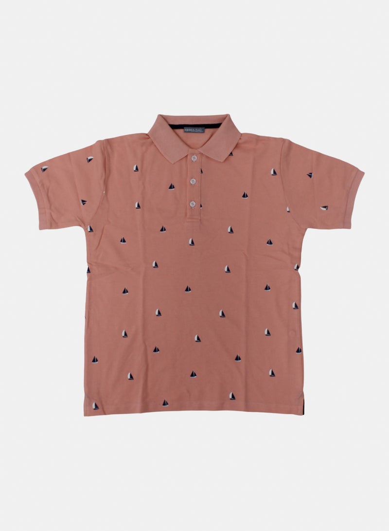 Pompelo Boys Cotton Polo T-Shirt – Salmon - Image 1