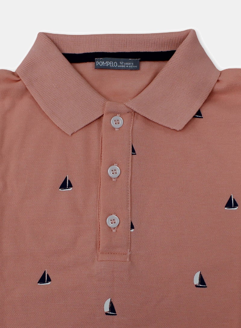 Pompelo Boys Cotton Polo T-Shirt – Salmon - Image 3