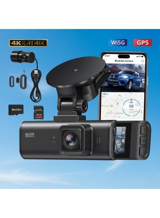 Black Box Dash Camera for Car –4K ULTRA HD Mini Dual Car Recorder with Front and Inside Cameras, 2-Inch Screen, WDR, Night Vision, G-Sensor, and Loop Recording - Image 1