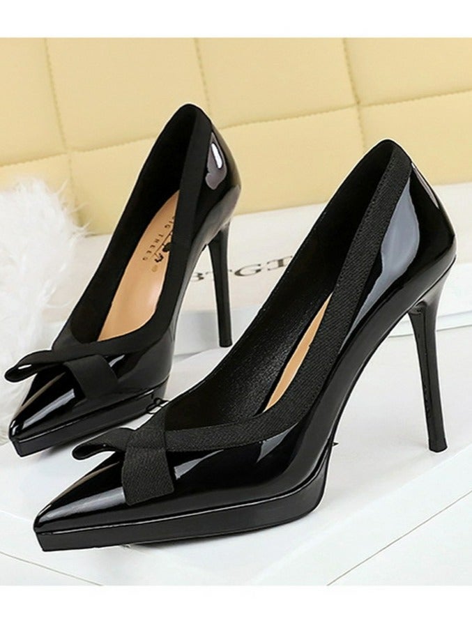 BIGTREE Women's Closed Pointed Toe High Heels Patent Leather Stiletto Pumps  Black 10.5CM - Image 1