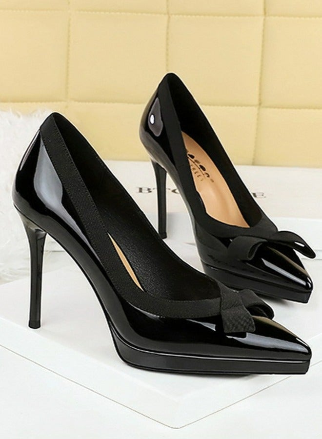 BIGTREE Women's Closed Pointed Toe High Heels Patent Leather Stiletto Pumps  Black 10.5CM - Image 2