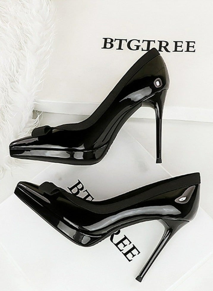 BIGTREE Women's Closed Pointed Toe High Heels Patent Leather Stiletto Pumps  Black 10.5CM - Image 3