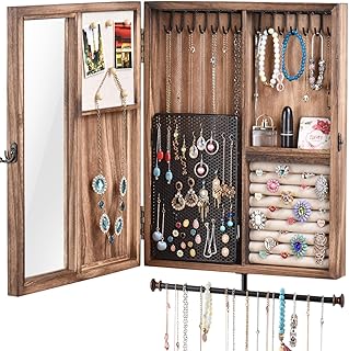 Keebofly Wall Mounted Jewelry Organizer Box Rustic Wood Large Space Jewelry Cabinet Holder for Necklaces, Earrings, - Image 1