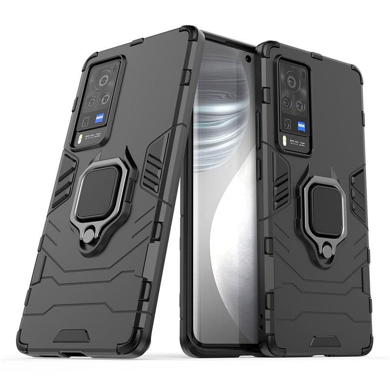 Compatible with VIVO X60 Pro VIVO X60s Case Metal Ring Grip Kickstand Bumper Works with Magnetic Car Mount Dual Layer Rugged Cover Black