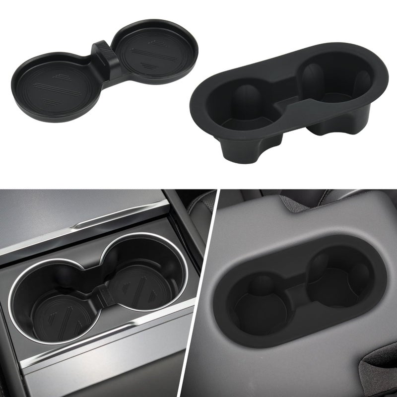 frani Cup Holder Set 2Piece Compatible with Tesla Model Y 20212026 Juniper Refresh Premium Silicone Inserts for Center Console Rear Seats Black