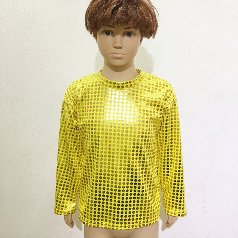 Boys And Girls Adult Stage Costume Laser Wave Dot Sequins Children'S Top Long Sleeve T Round Neck - Image 4