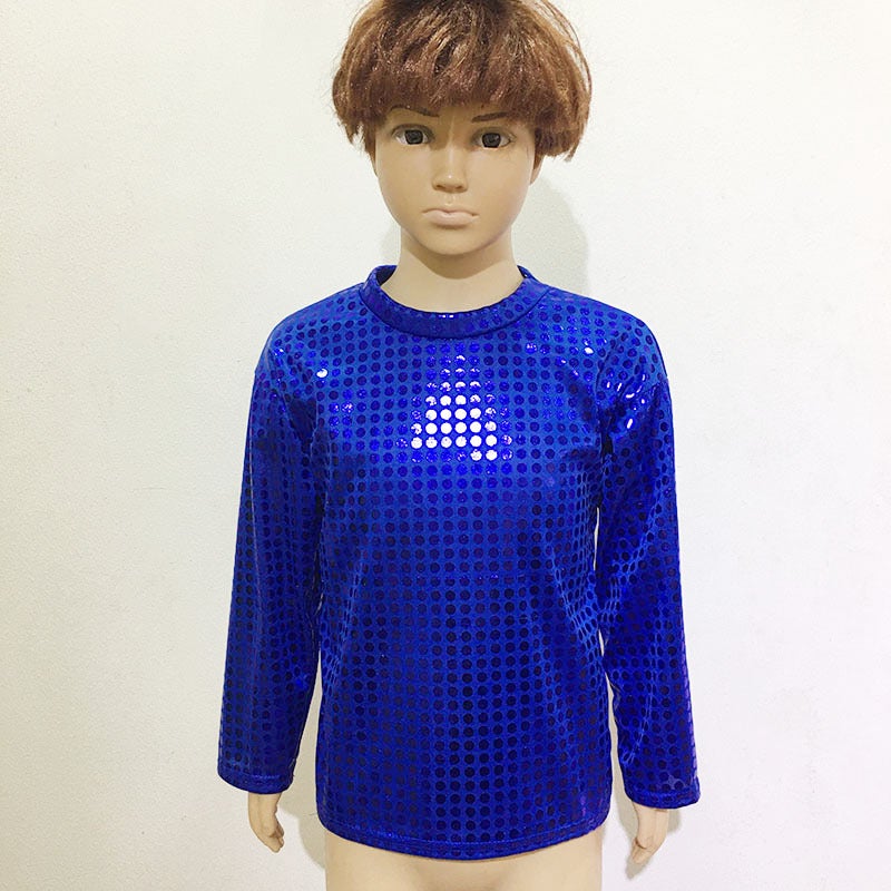 Boys And Girls Adult Stage Costume Laser Wave Dot Sequins Children'S Top Long Sleeve T Round Neck - Image 5