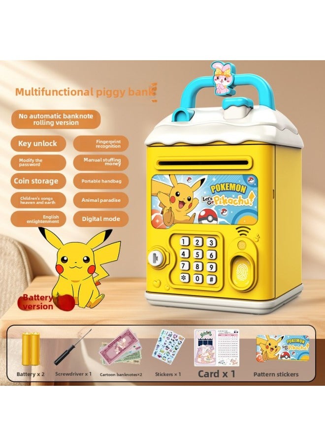 Generic - Can't Get In And Out Of The Year Piggy Bank Only Boys Password Box Kulomi Savings Girls Children Can Access Free Shipping-Color:Pikachu☀Password Key Unlock Without Automatic Banknote Rolling☀Battery Version - Image 1