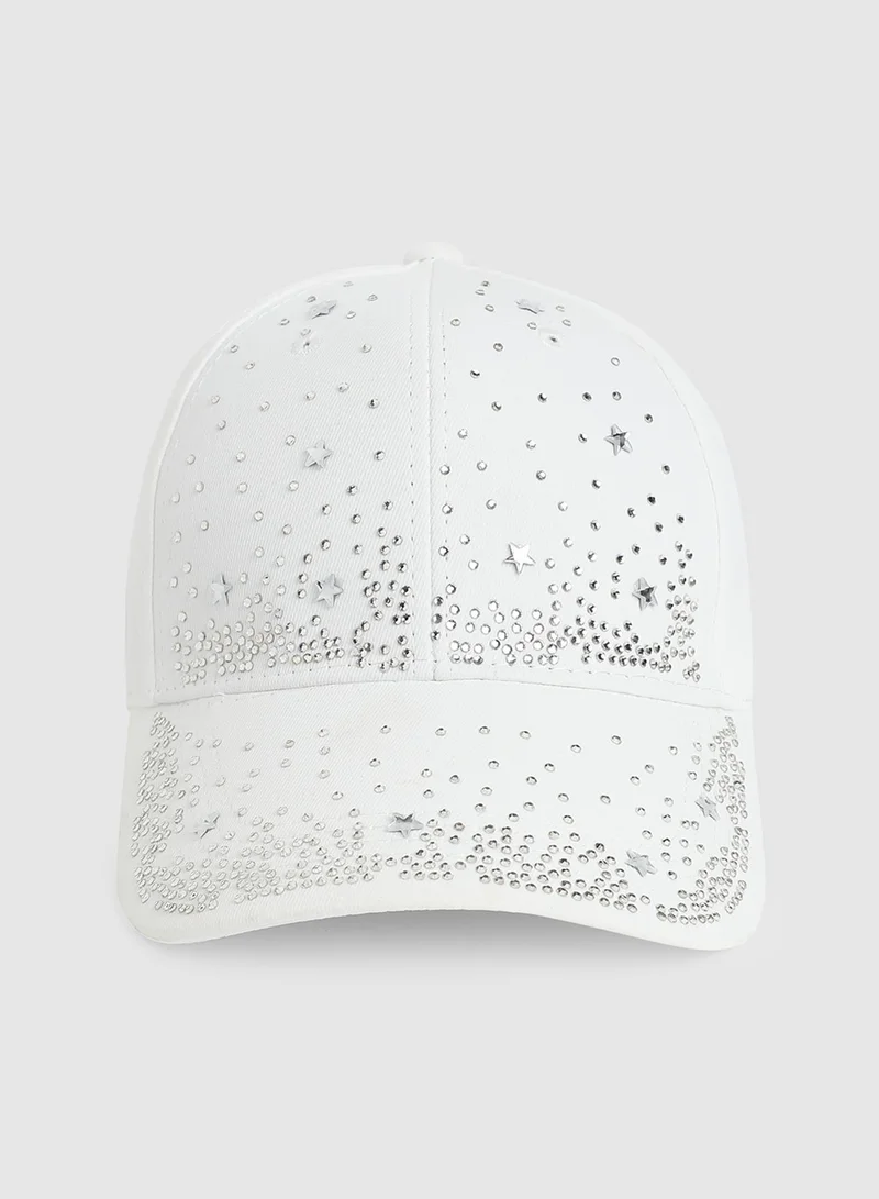 Haute Sauce Rhinestone Galaxy Baseball Cap - White