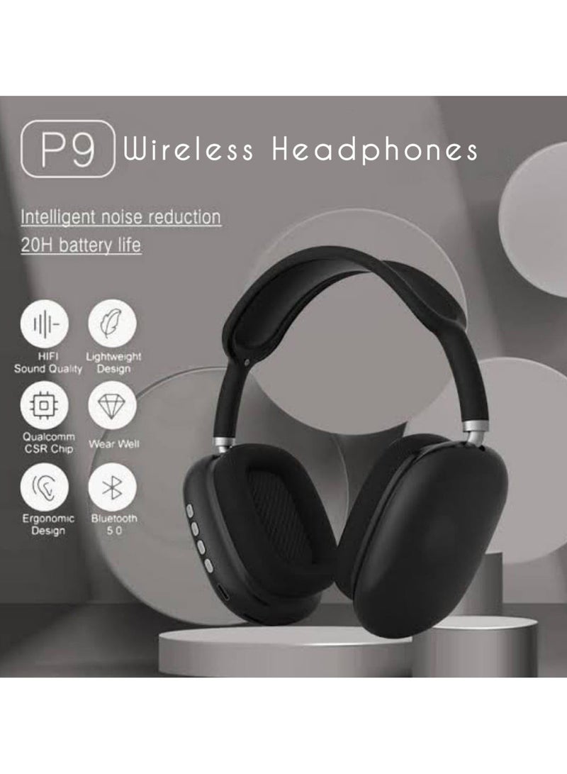 P9 Bluetooth Wireless Headset Over-Ear Headphone With Mic Black
