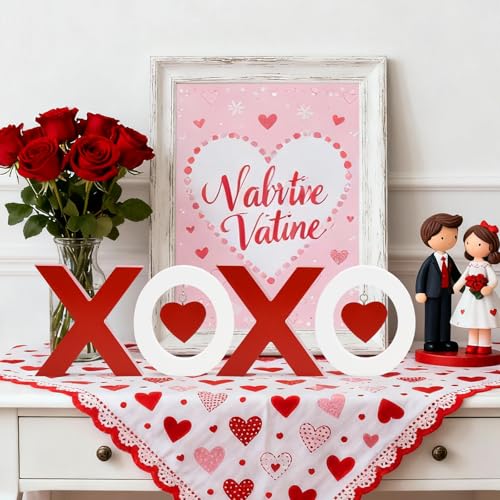 Craflox Valentines Day Table Decor, Wooden XOXO Block Signs, Valentines Wooden Sign House Decorations, Valentines Day Farmhouse Mantel Fireplace Tiered Tray Decor, Galentines Day Decorations - Image 4