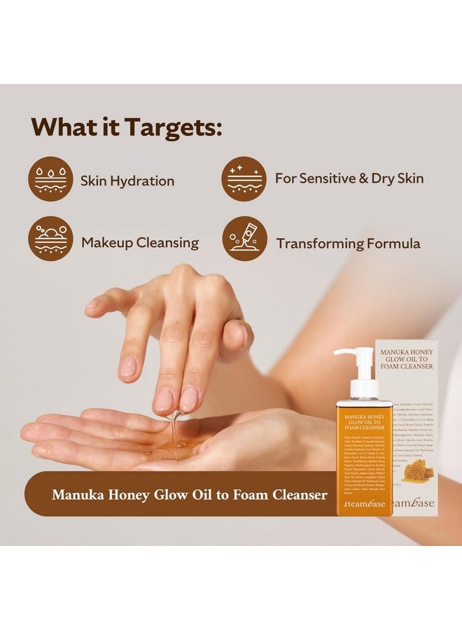 إس آر بي منظف عسل مانوكا المتوهج من الزيت إلى الرغوة، منظف الوجه اليومي للبشرة الحساسة، غسول الوجه الرغوي المرطب للبشرة العادية والجافة، مكياج تنظيف الوجه 7.27 أونصة سائلة. - Image 3