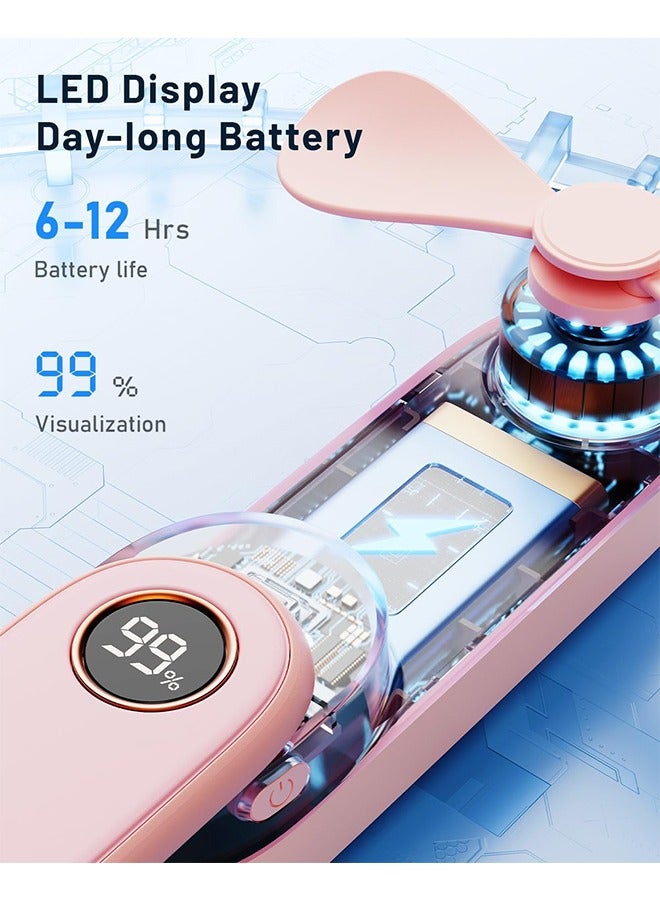 Loquat Portable Handheld Fan , Quiet mini Fan with LED Display, 2-in-1 Personal Foldable USB Rechargeable Handheld Fan u0026 Flashlight for Home , Travel, Commute, Makeup, Office, Cute Little Pocket Fan (P - Image 3