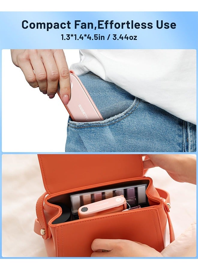 Loquat Portable Handheld Fan , Quiet mini Fan with LED Display, 2-in-1 Personal Foldable USB Rechargeable Handheld Fan u0026 Flashlight for Home , Travel, Commute, Makeup, Office, Cute Little Pocket Fan (P - Image 4