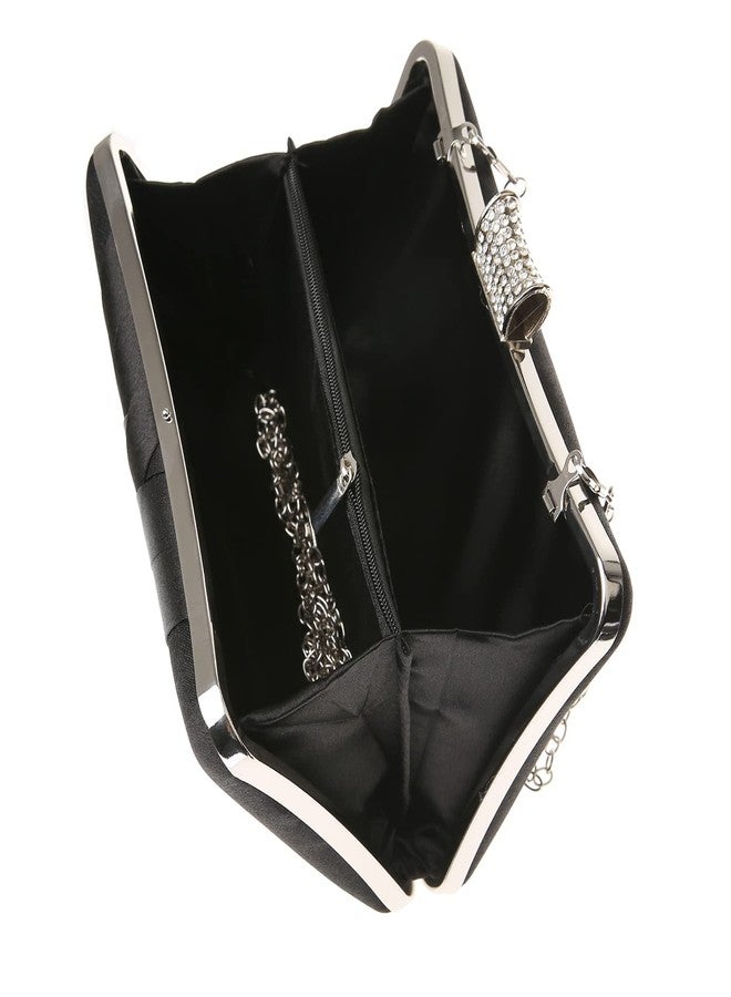 DA BODAN Fashion Womens Jane Satin Diamante Clutch Rhinestone Evening Bridal Prom Party Handbag Crossbody Purse Chain Bag - Image 5