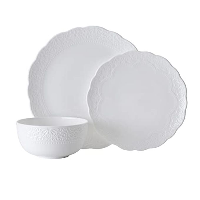 Mikasa Abigail Bone China Lightweight Chip Resistant 12 Piece Dinnerware Set, Service for 4, White - Image 5