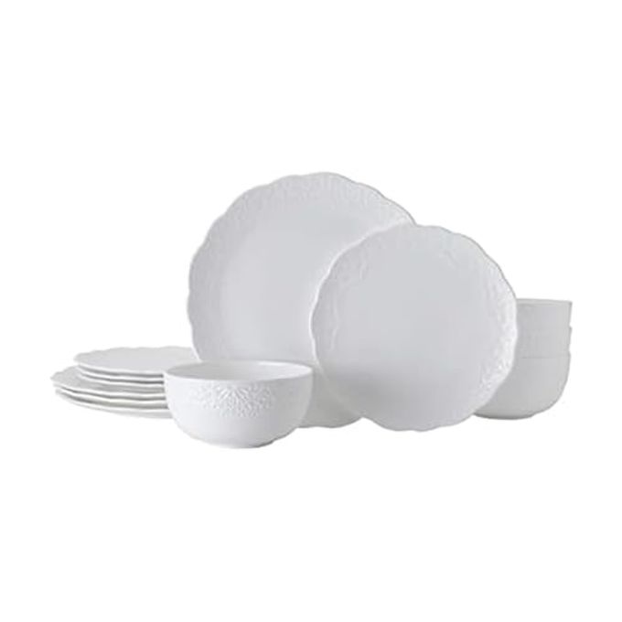 Mikasa Abigail Bone China Lightweight Chip Resistant 12 Piece Dinnerware Set, Service for 4, White - Image 4