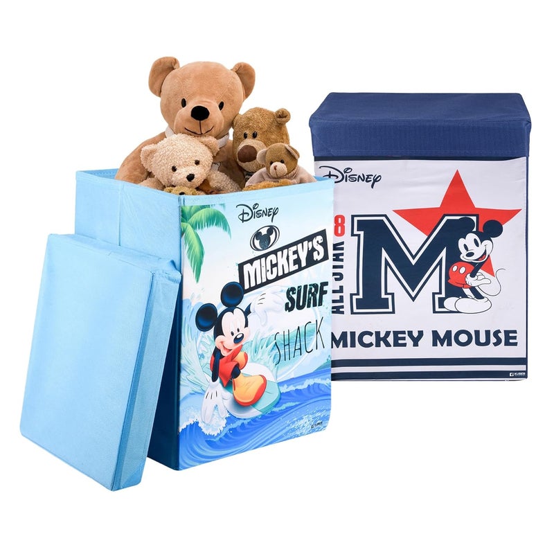 Kuber Industries Toy Storage Box | Laundry Basket for Toys | Folding Laundry Basket | Clothes Hamper with Lid & Handles | 60 LTR | Pack of 2 | Multicolor - Image 1