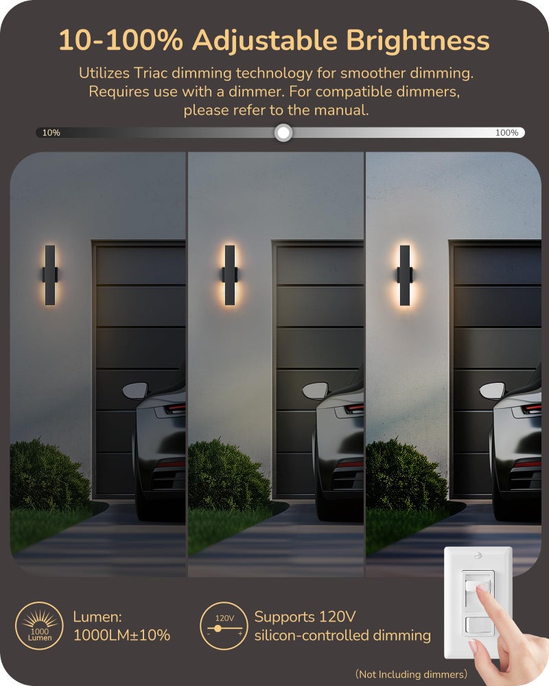 EDISHINE 2 Pack LED Outdoor Wall Lights Dimmable, 3000K 4000K 5000K, 15.7" Modern Black Outdoor Wall Sconce, IP65 Waterproof, Linear Exterior Wall Light for Entrance, Hallway, Garage, Porch - Image 5