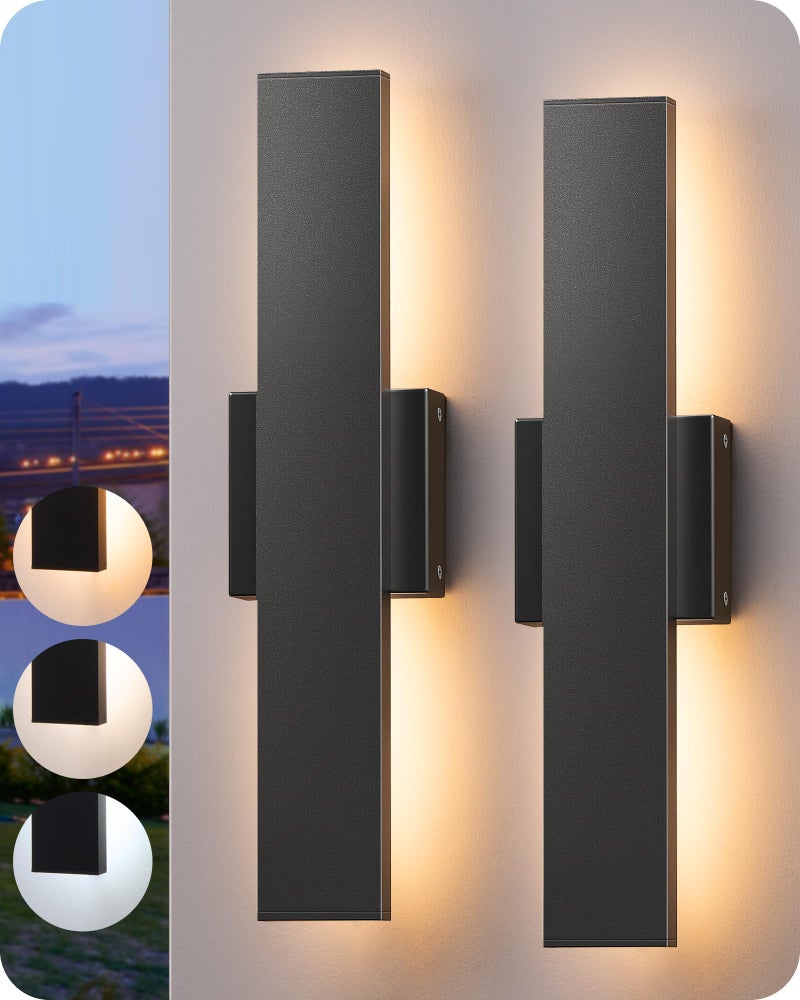 EDISHINE 2 Pack LED Outdoor Wall Lights Dimmable, 3000K 4000K 5000K, 15.7" Modern Black Outdoor Wall Sconce, IP65 Waterproof, Linear Exterior Wall Light for Entrance, Hallway, Garage, Porch - Image 1
